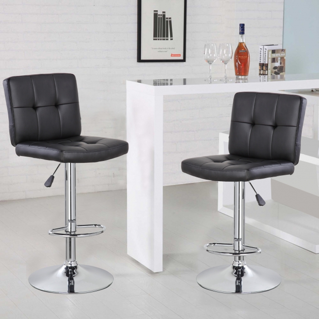 Square Bar Stool with Chrome Footrest (5069-BK)